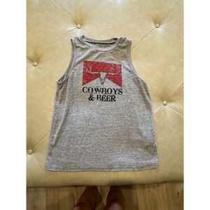 SHEIN Gray Cowboys & Beer Longhorn Graphic Muscle Tank Top Small
